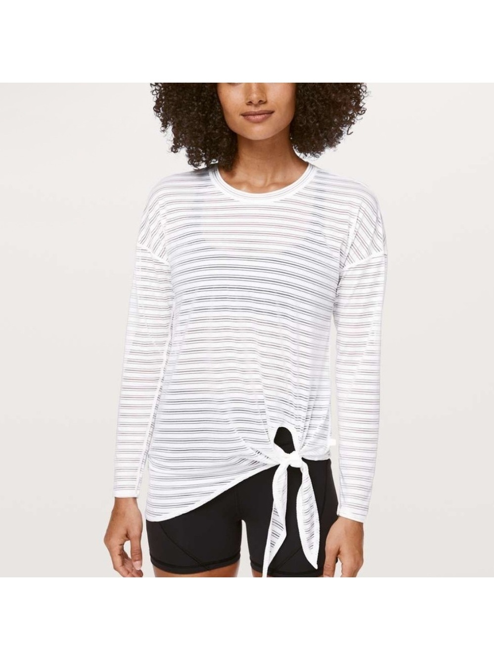 Lululemon Tie Your Practice Long Sleeve in White Stripe Size Medium